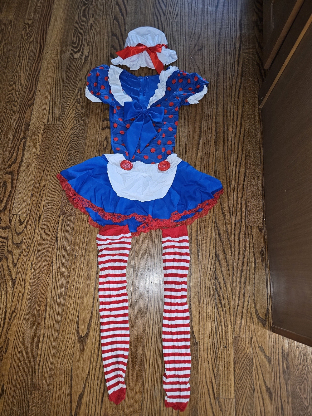 Leg Avenue Raggedy Ann Costume Women’s XS Blue Red Polka Dot Dress + Bonnet & Ti